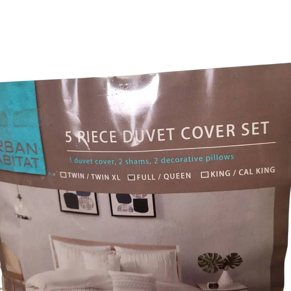 Urban Habitat Ivory Tuffed Duved Cover Set 100% Cotton 5 Pieces  Size Full/Queen